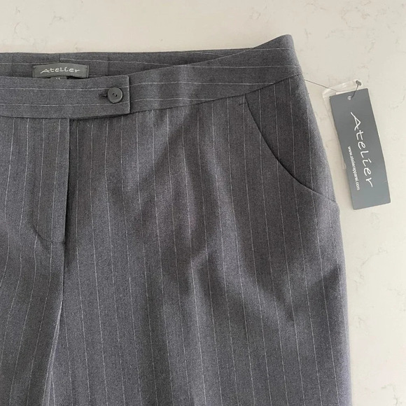 Atelier Straight Leg Poly Blend Washable Striped Pants Grey + White Sz 14 NWT - Picture 3 of 12